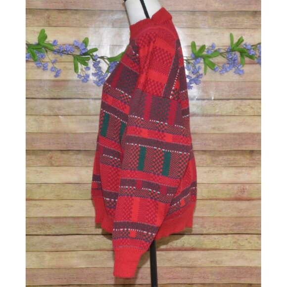 Top Notch Knits Unisex XL Red Green Heavy Knit 100% Wool Sweater Made In USA - Picture 4 of 8